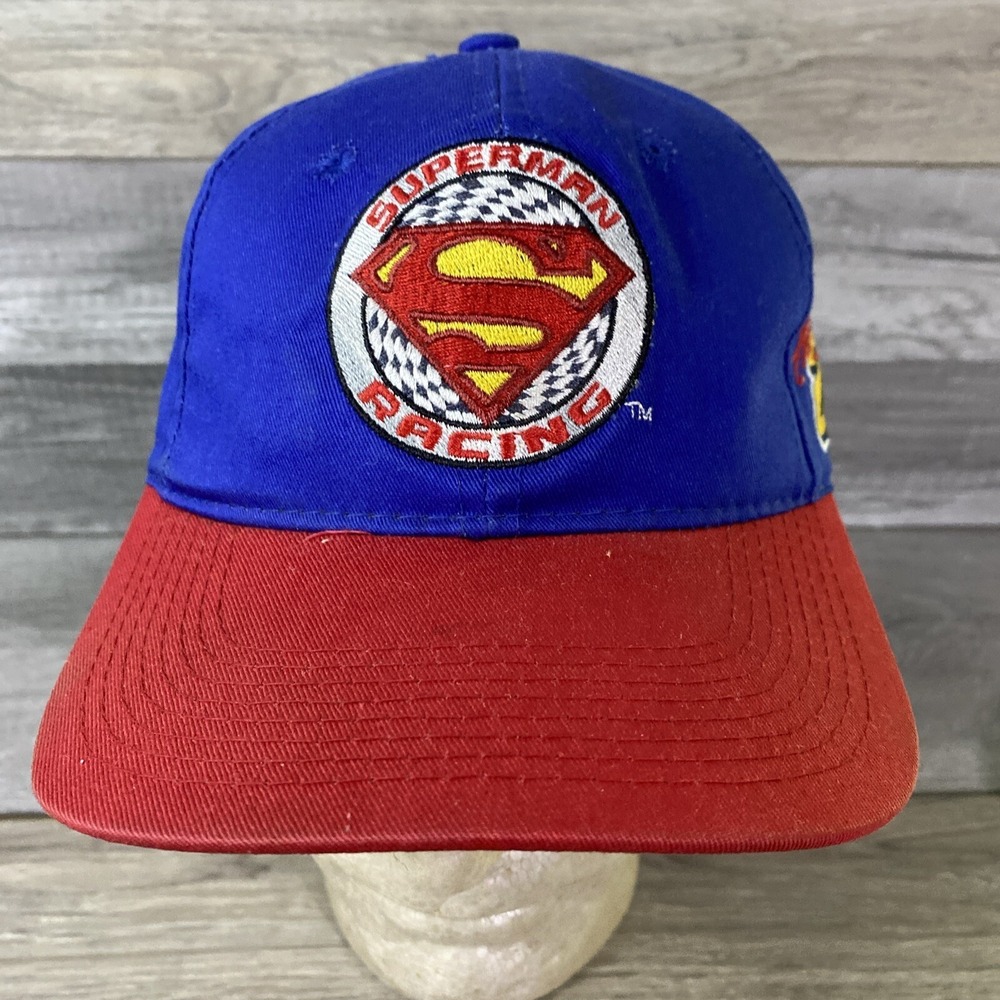Vintage Superman Racing Jeff Gordon 24 NASCAR Snapback Hat Blue Red Warner Bros
